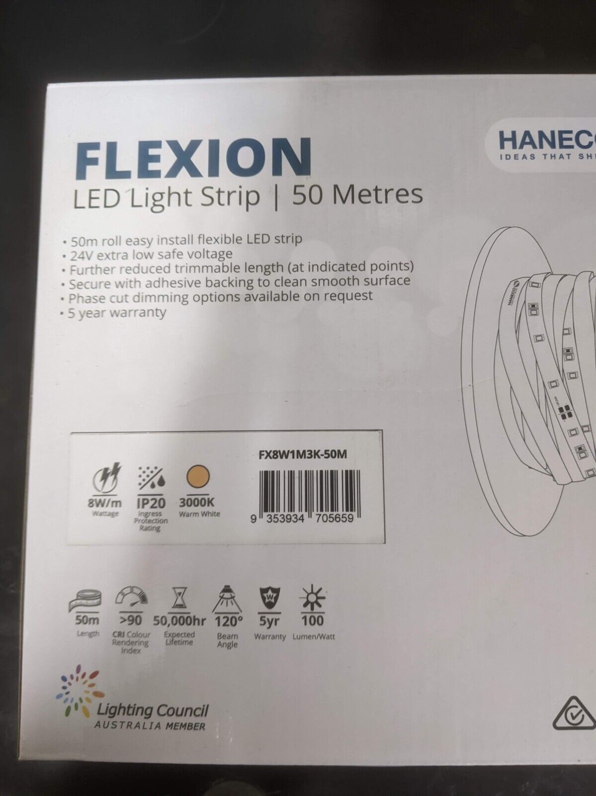 Haneco Flexion LED Strip 29M Roll Warm white 24V