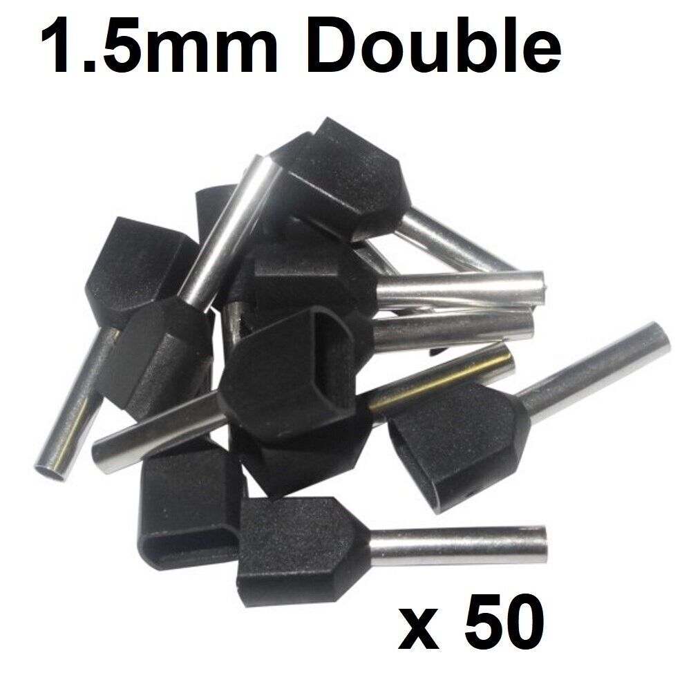 Cable Ferrules TWIN 1.5mm2 x 50 pack, Bootlace, Pin Crimps, Wire Sleeves