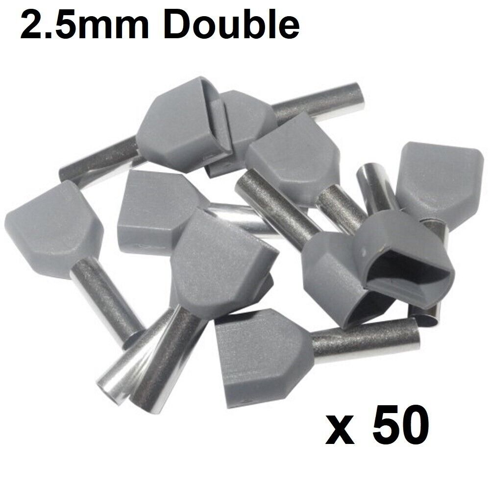 Cable Ferrules TWIN 2.5mm2 x 50 pack, Bootlace, Pin Crimps, Wire Sleeves