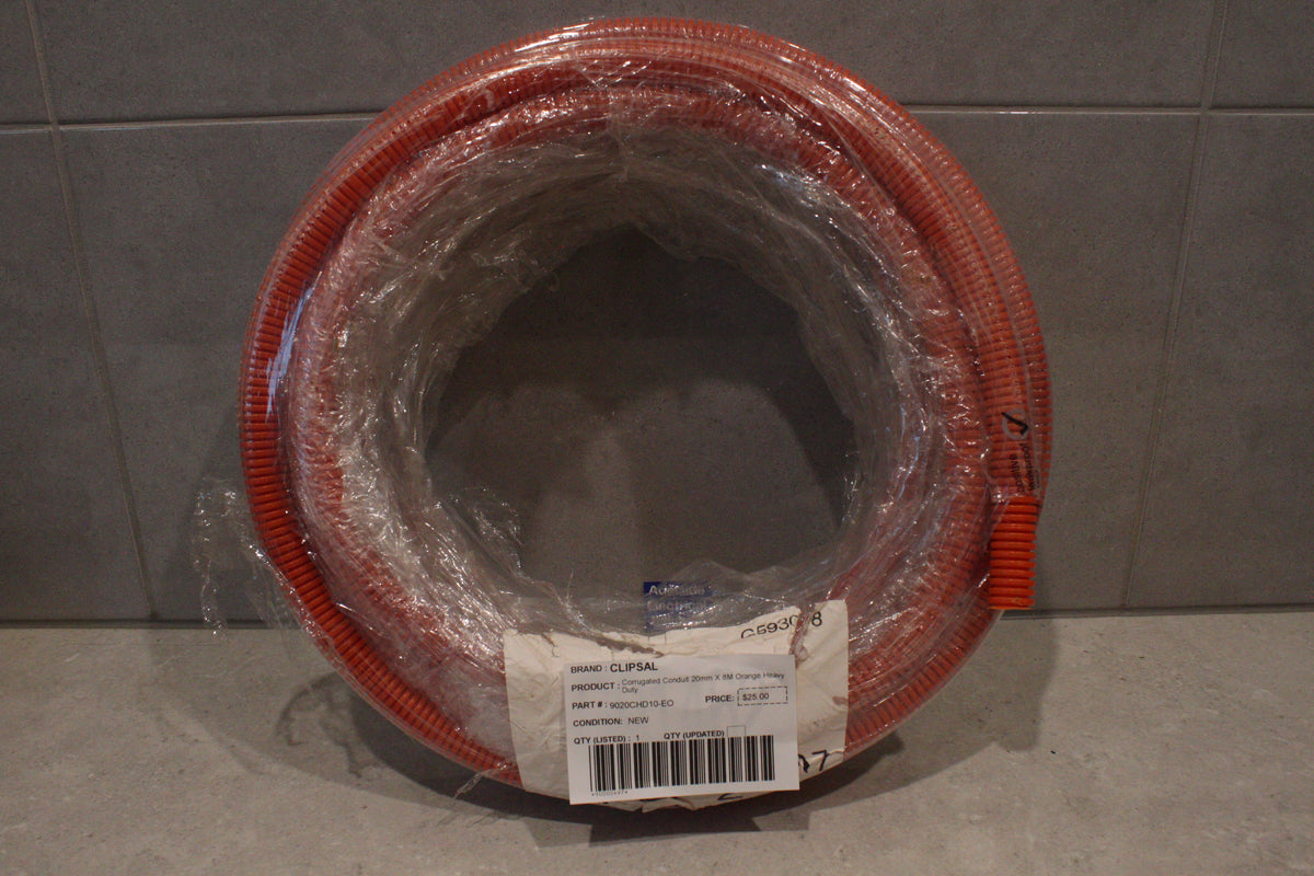 CLIPSAL - Corrugated Conduit 20mm X 8M Orange Heavy Duty - 9020CHD10-EO