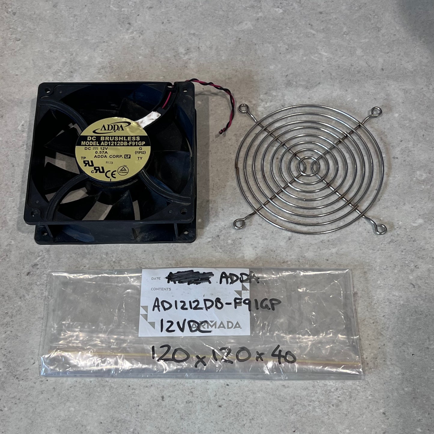 ADDA AD1212DB-F01GP 12VDC 120 x 120 x 40 - with grate, no plug