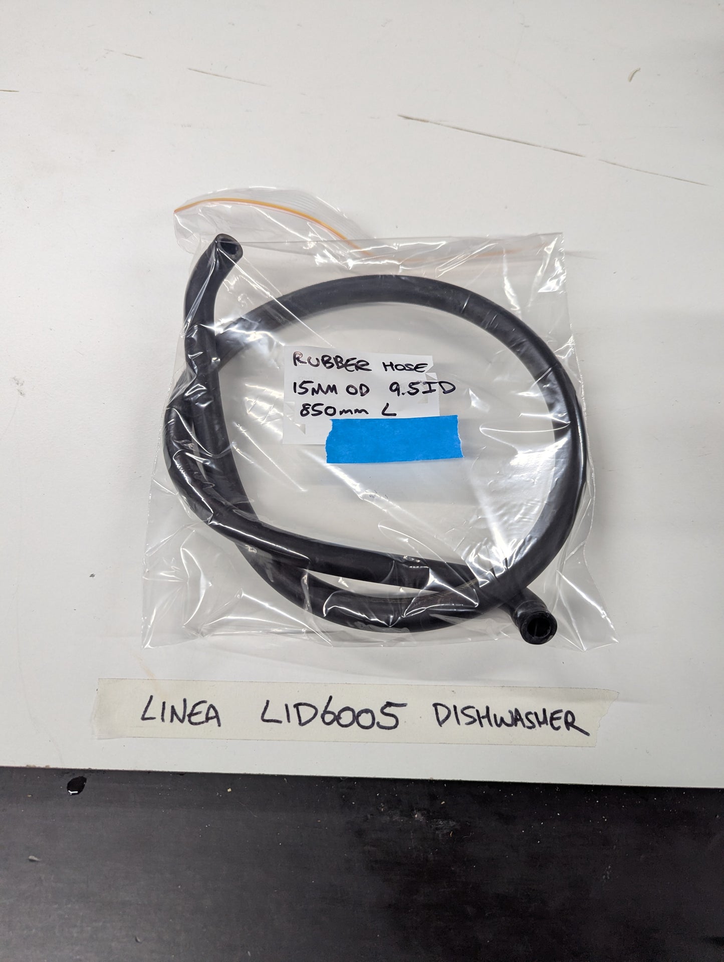 Rubber hose replacement for Linea LID6005 dishwasher in clear packaging