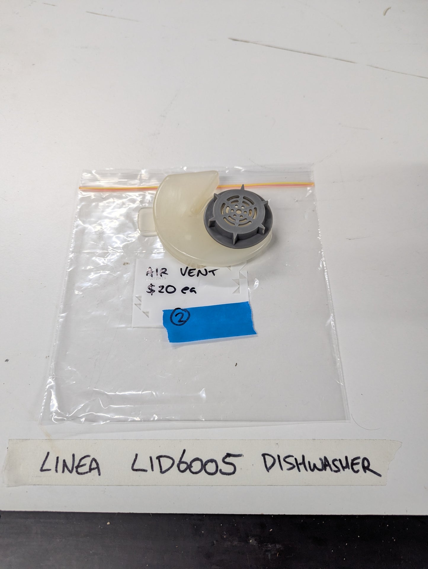 Linea LID6005 dishwasher air vent replacement in clear plastic bag on white background