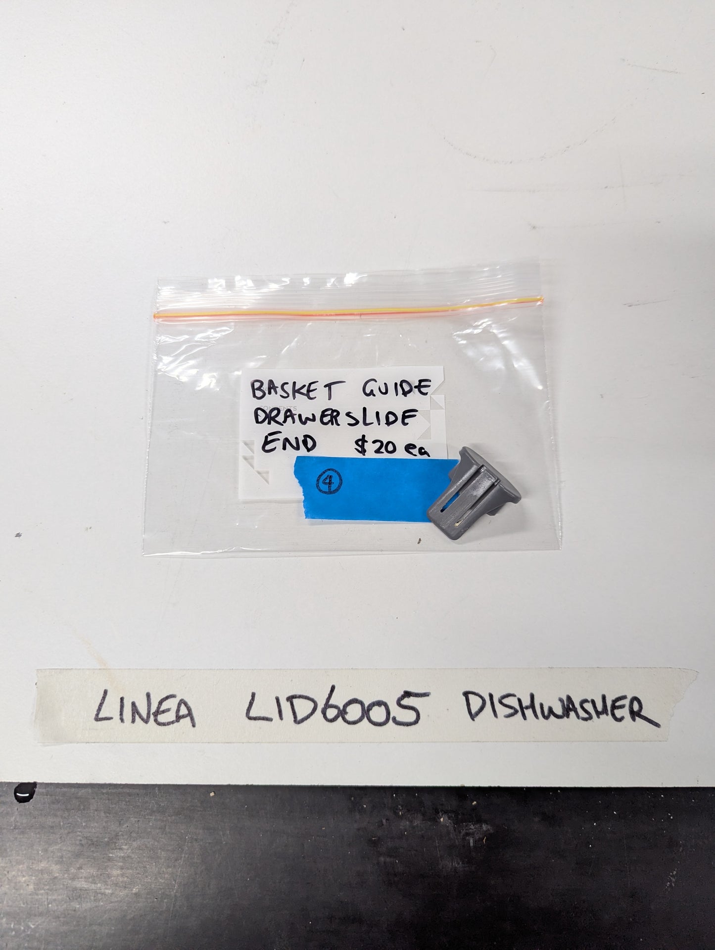 Linea LID6005 dishwasher basket guide drawer slide end in plastic bag