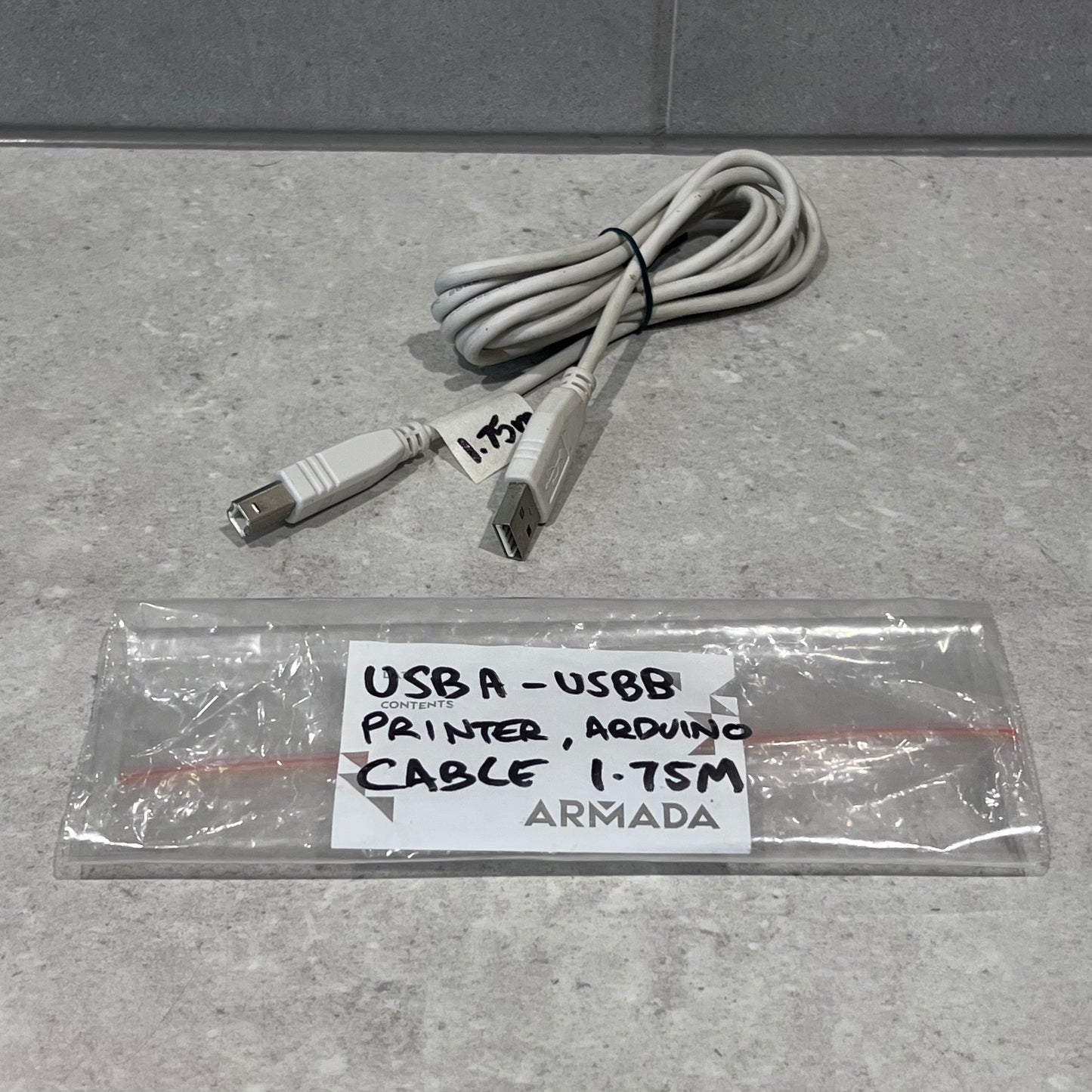 1.75m USB A to USB B white printer and Arduino cable with packaging