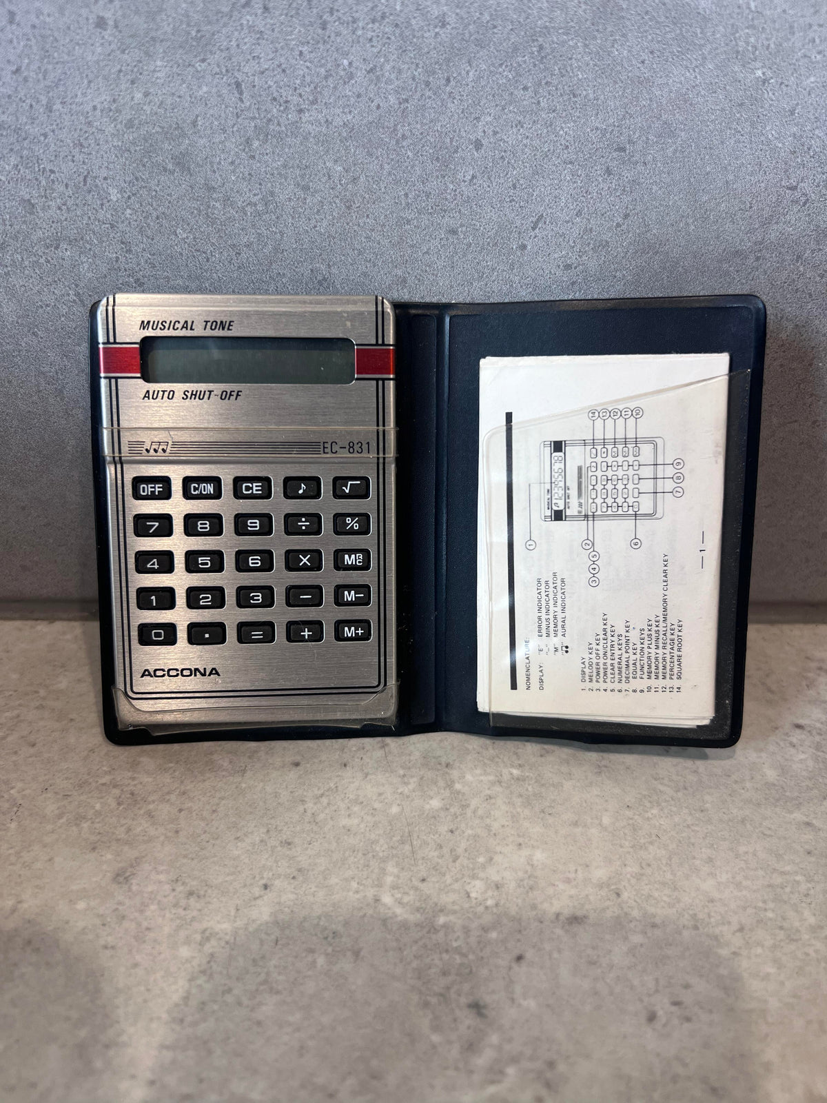 Accona EC-831 vintage calculator with case and instruction manual