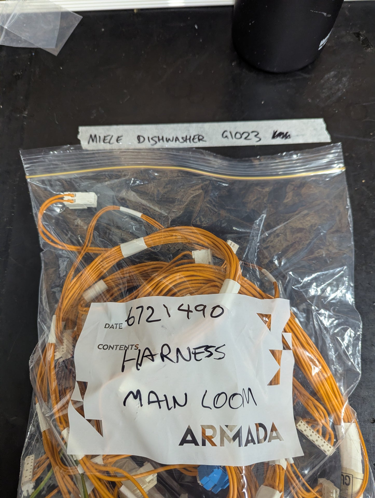 Replacement main harness loom for Miele dishwasher model G1023 with connectors, labeled by Armada