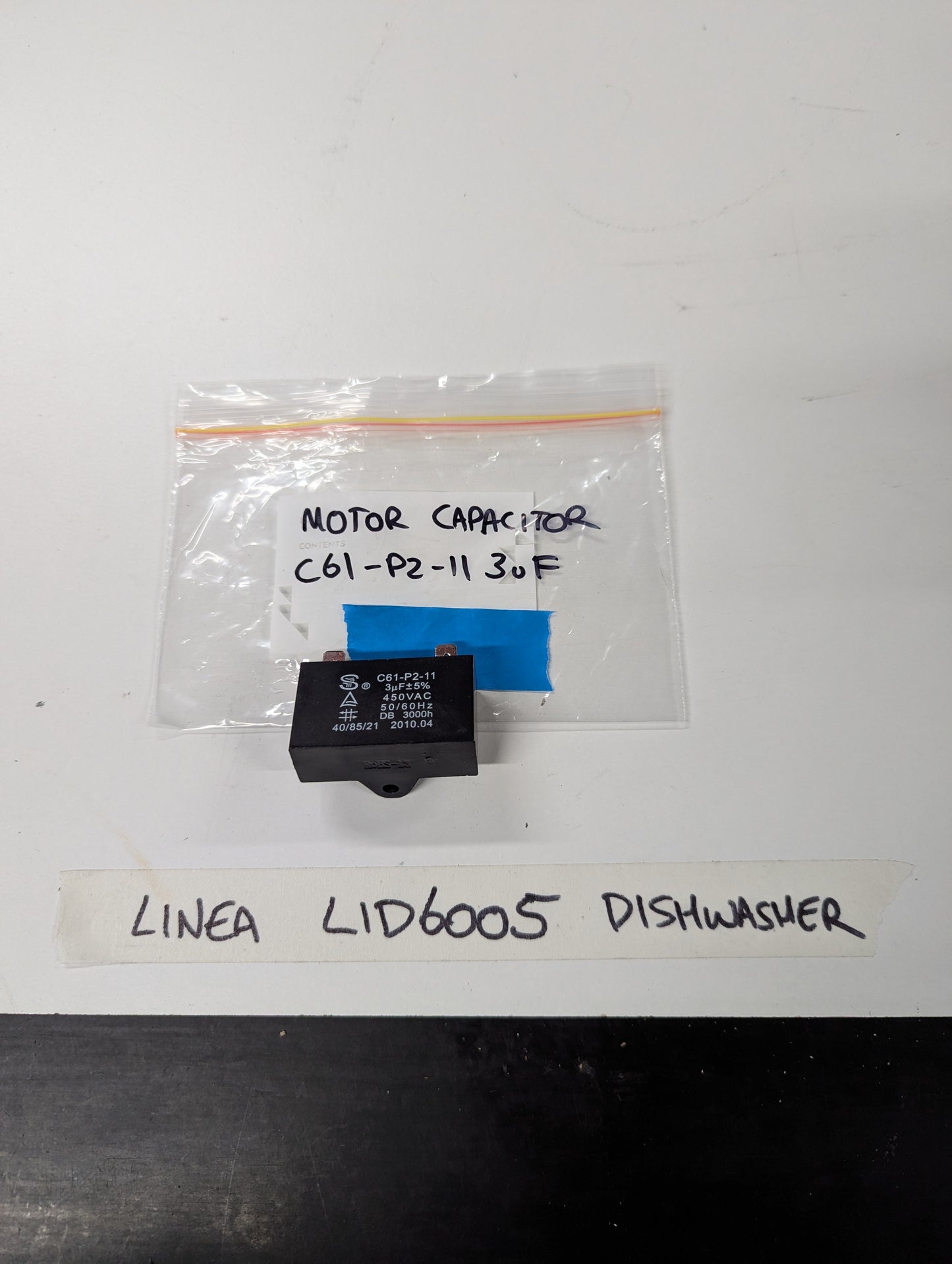 Linea LID6005 dishwasher motor capacitor C61-P2-11 3μF with packaging