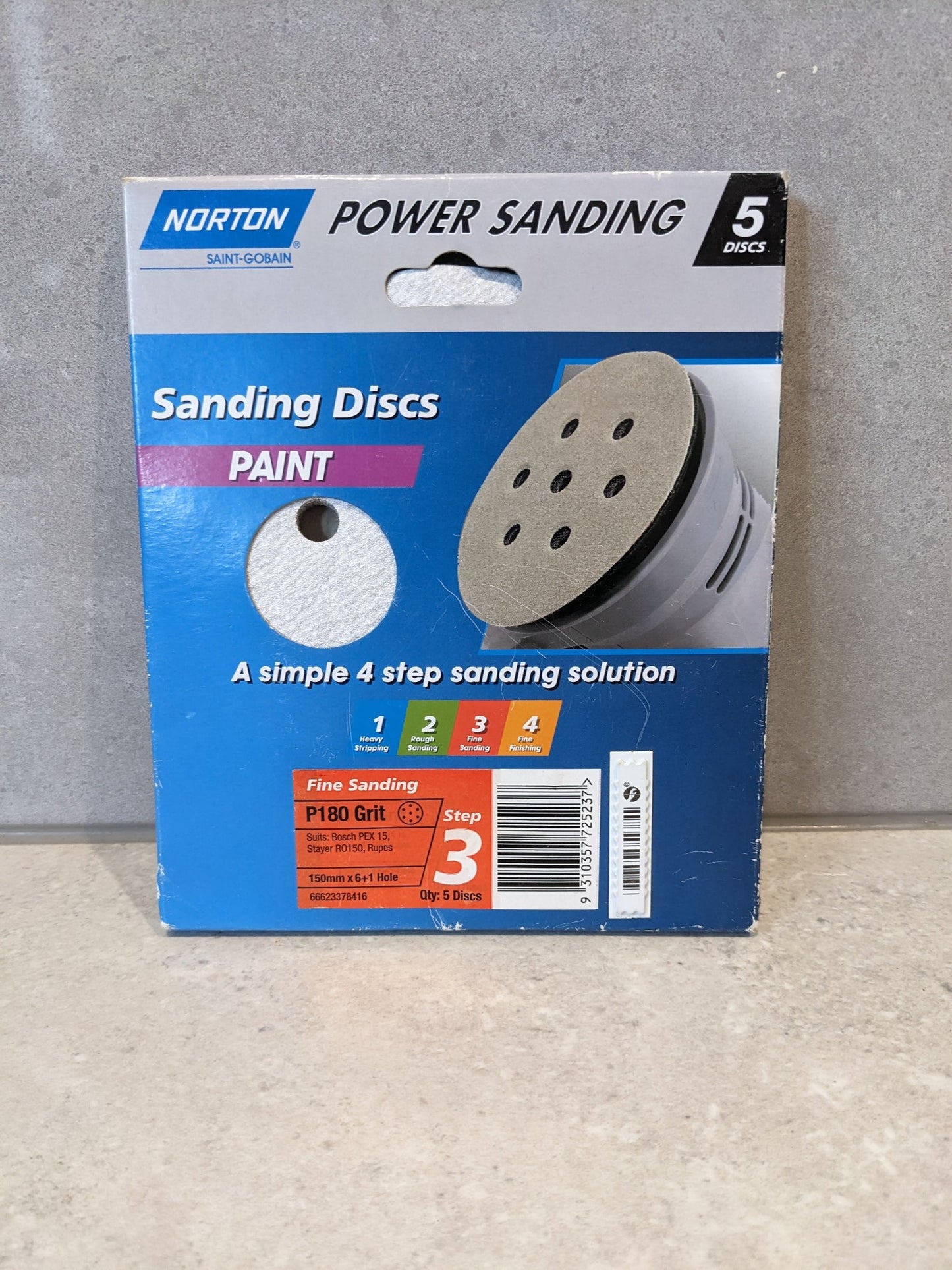 Norton Abrasives 150mm 6+1 Hole Sanding Disc For Paint - 180 Grit - Pack of 5