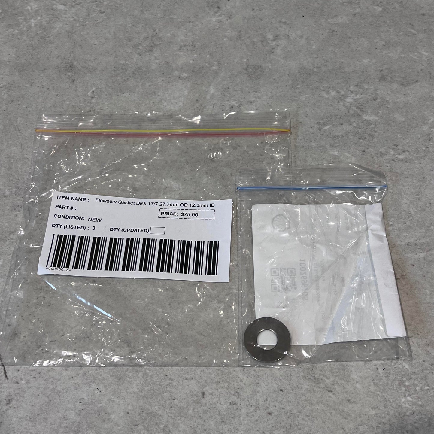 Flowserv Gasket Disk 17/7 27.7mm OD 12.3mm ID