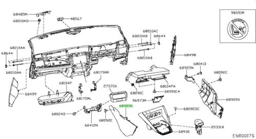 Nissan 68921-5SJ0B COVER ASSEMBLY-INSTRUMENT LOWER,LH Nissan Leaf ZE1