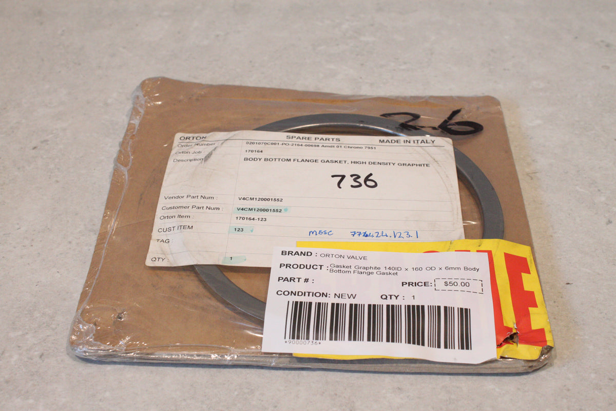 ORTON VALVE Gasket Graphite 140ID x 160 OD x 6mm Body Bottom Flange Gasket