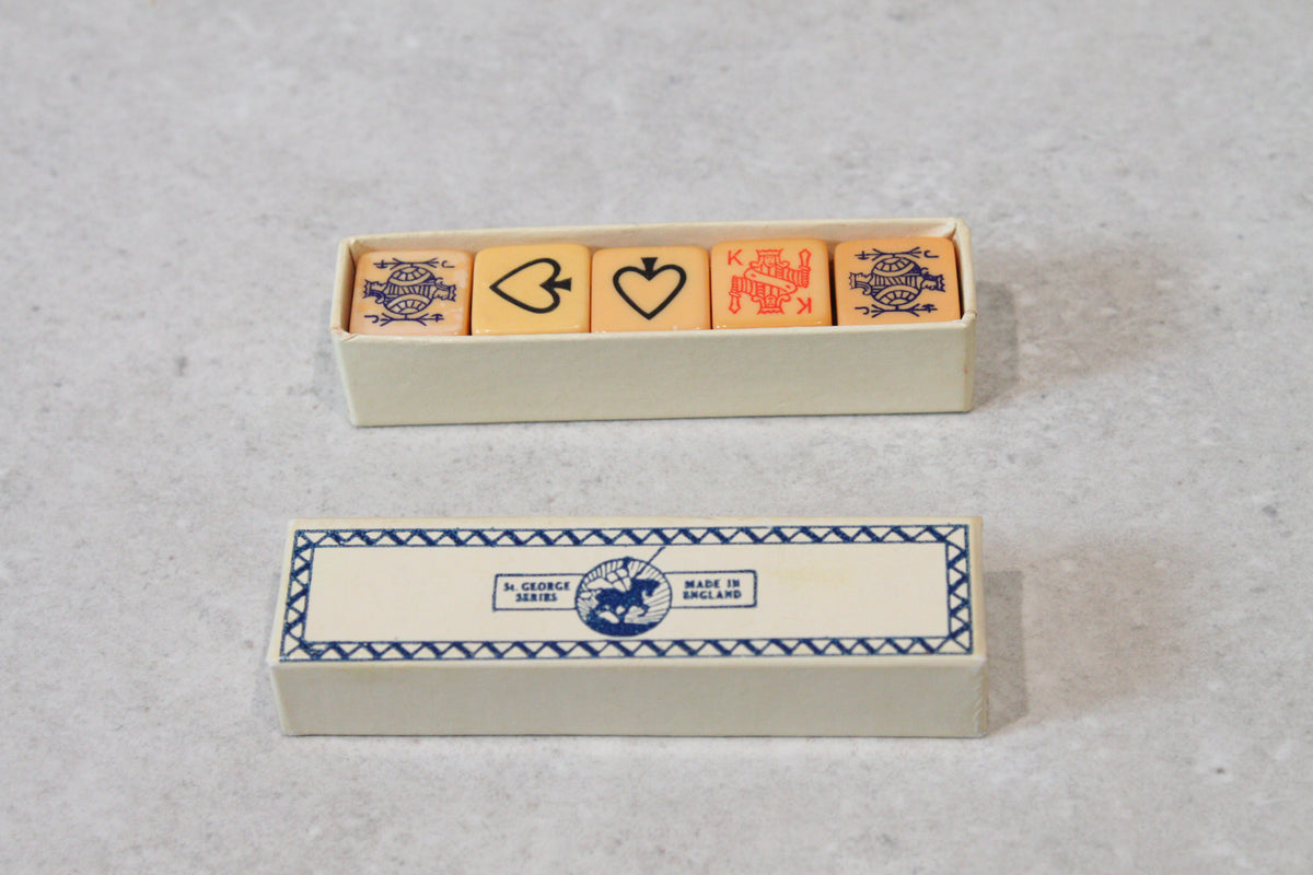 Vintage ST. GEORGE SERIES Butterscotch Poker Dice BAKELITE Original BOX