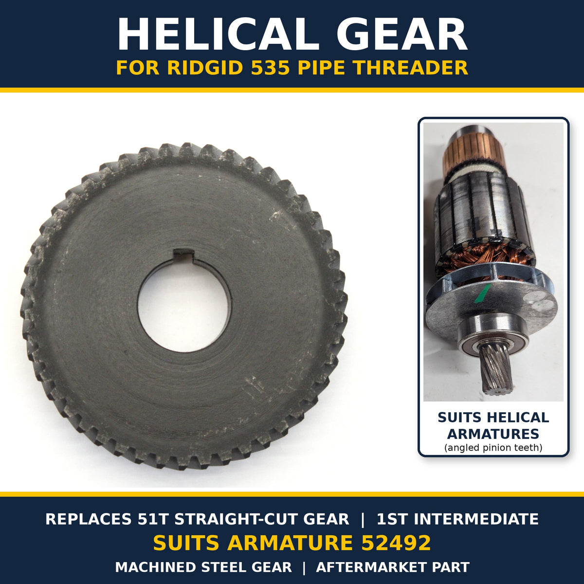 Helical Gear 46T for Ridgid 535 Pipe Threader 1st Intermediate E-2600-X