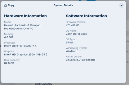 HP Compaq Pro 6300 All-In-One PC – Standard Wi-Fi – Zorin OS 18