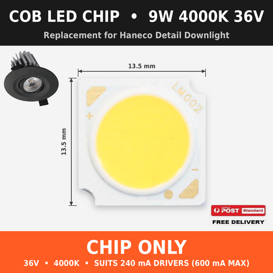 4000K COB LED Chip 36V 13.5x13.5mm Replacement for Haneco Detail Downlight