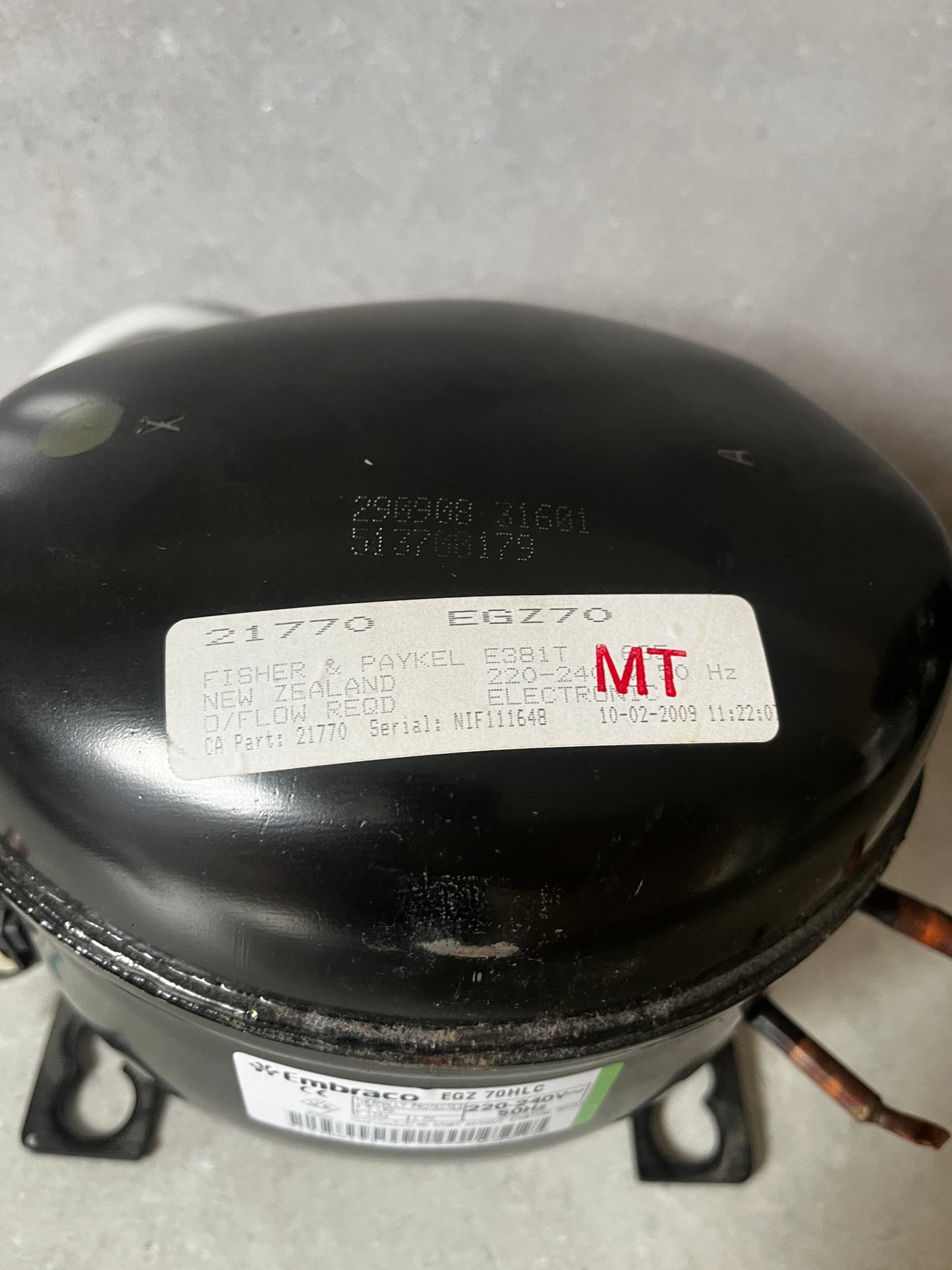 Embraco EGZ 70HLC Fisher Paykel 21770 E381T 240V 66C88RAW - 207215P