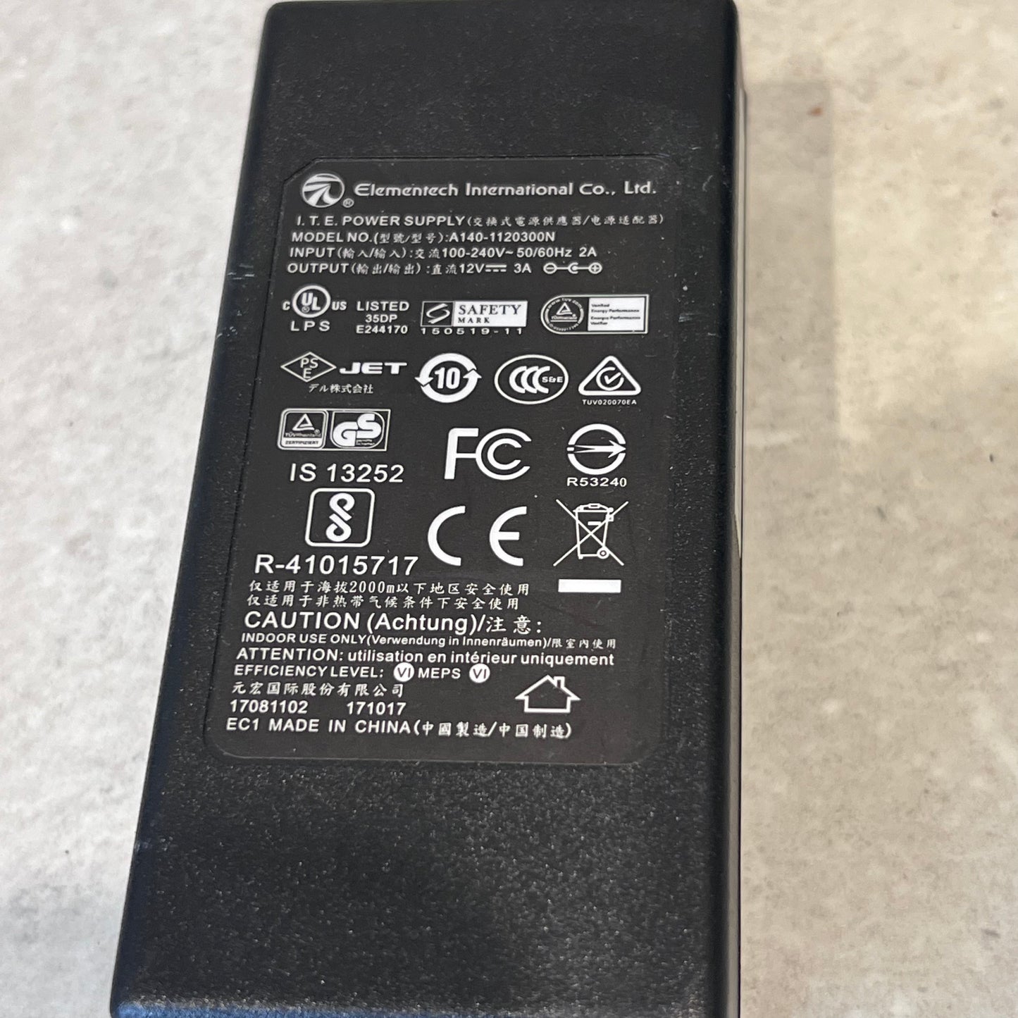 12V 3A DC Elementech International A140-1120300N ITE Power Supply