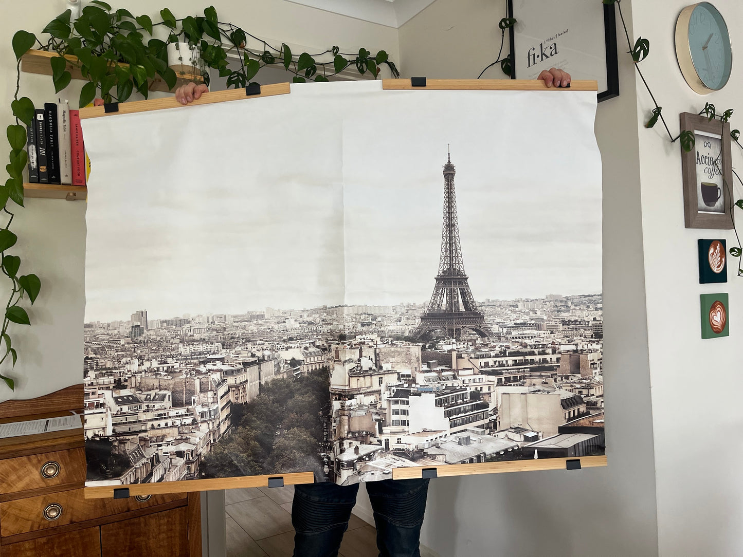 IKEA VISBÄCK Poster hanger, bamboo, 61 cm x2 + Poster of Eiffel Tower