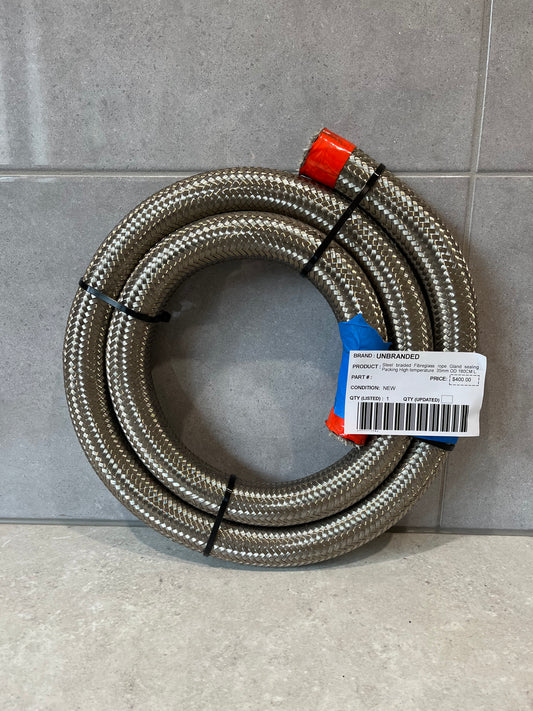 Steel braided Fibreglass rope Gland sealing Packing High temperature. 35mm OD 180CM L