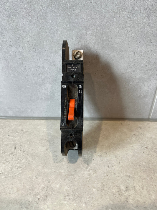 Heinemann 15A 1 Pole CURVE 1 Circuit Breaker Single Phase Orange Toggle