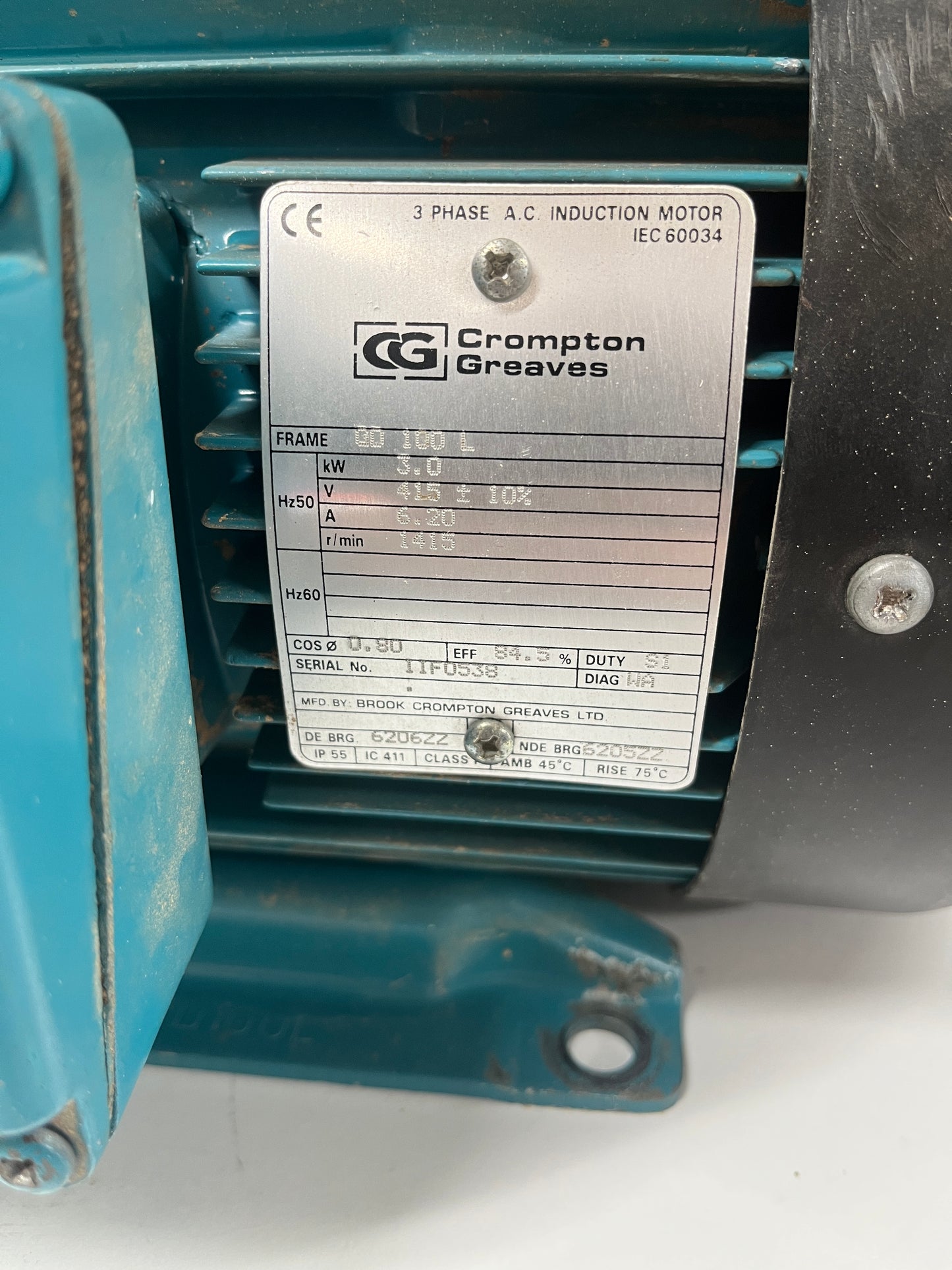 Crompton Greaves GD100L 3.0kw 4 Pole 1500RPM 3 Phase 100L Frame IE3 Electric Motor