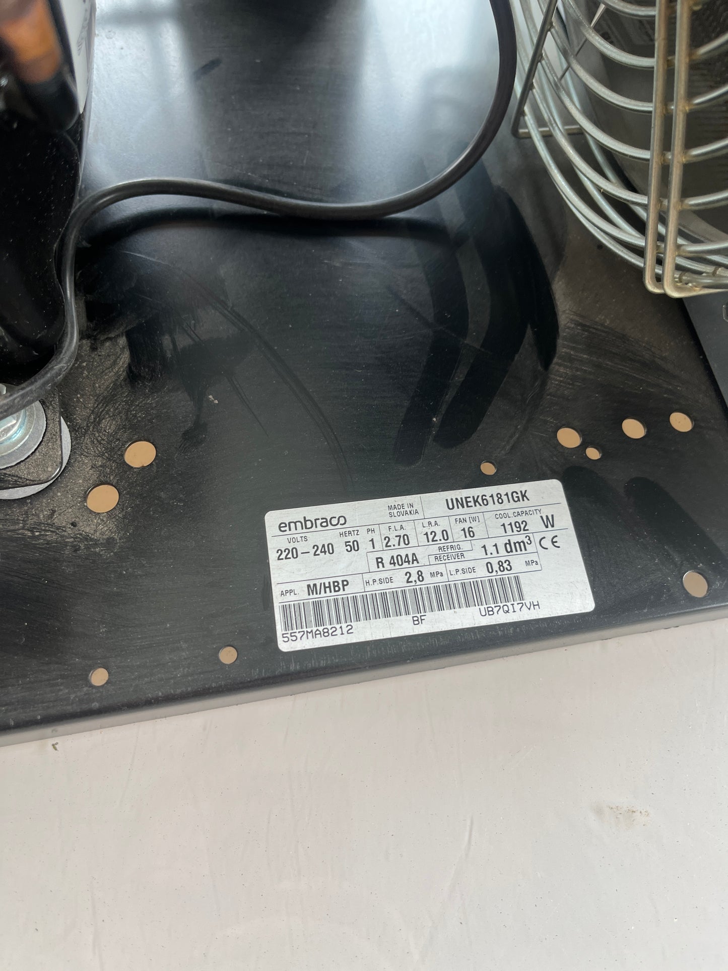 Embraco UNEK6181GK 1.2KW R404A Single Phase Condenser Unit