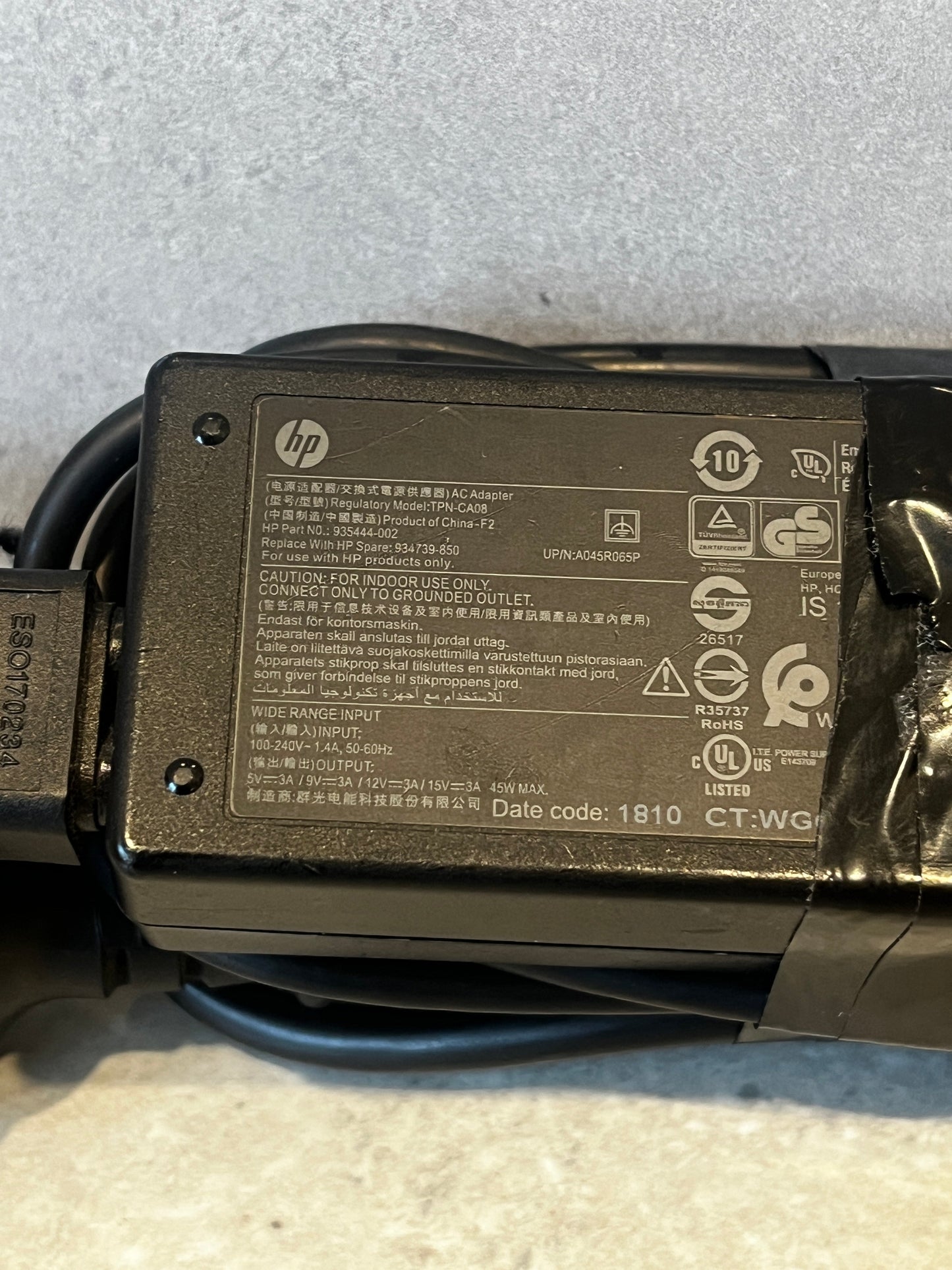 Genuine HP TPN-CA08 USB-C Power Adapter Charger 45W 15V 3A