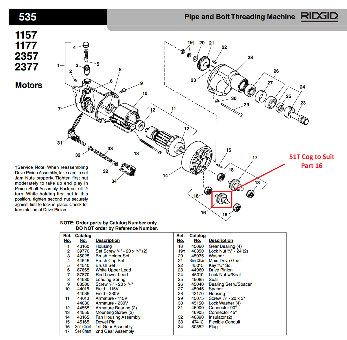 Helical Gear 46T for Ridgid 535 Pipe Threader 1st Intermediate E-2600-X