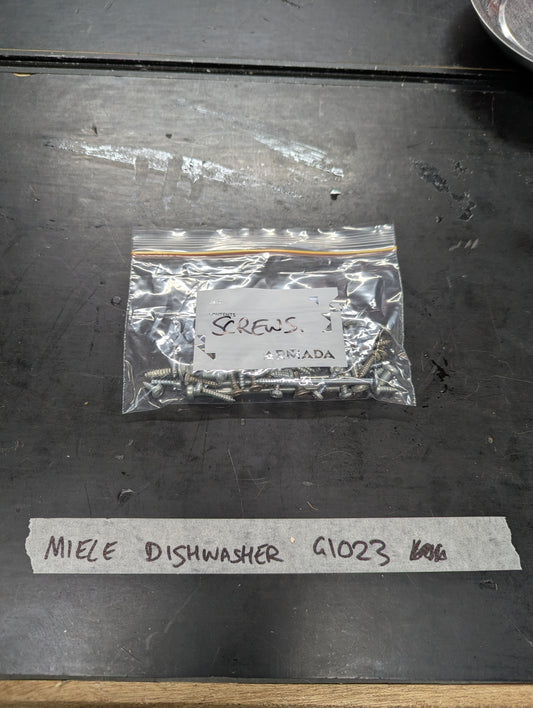 Bag of metal screws labeled for Miele Dishwasher G1023