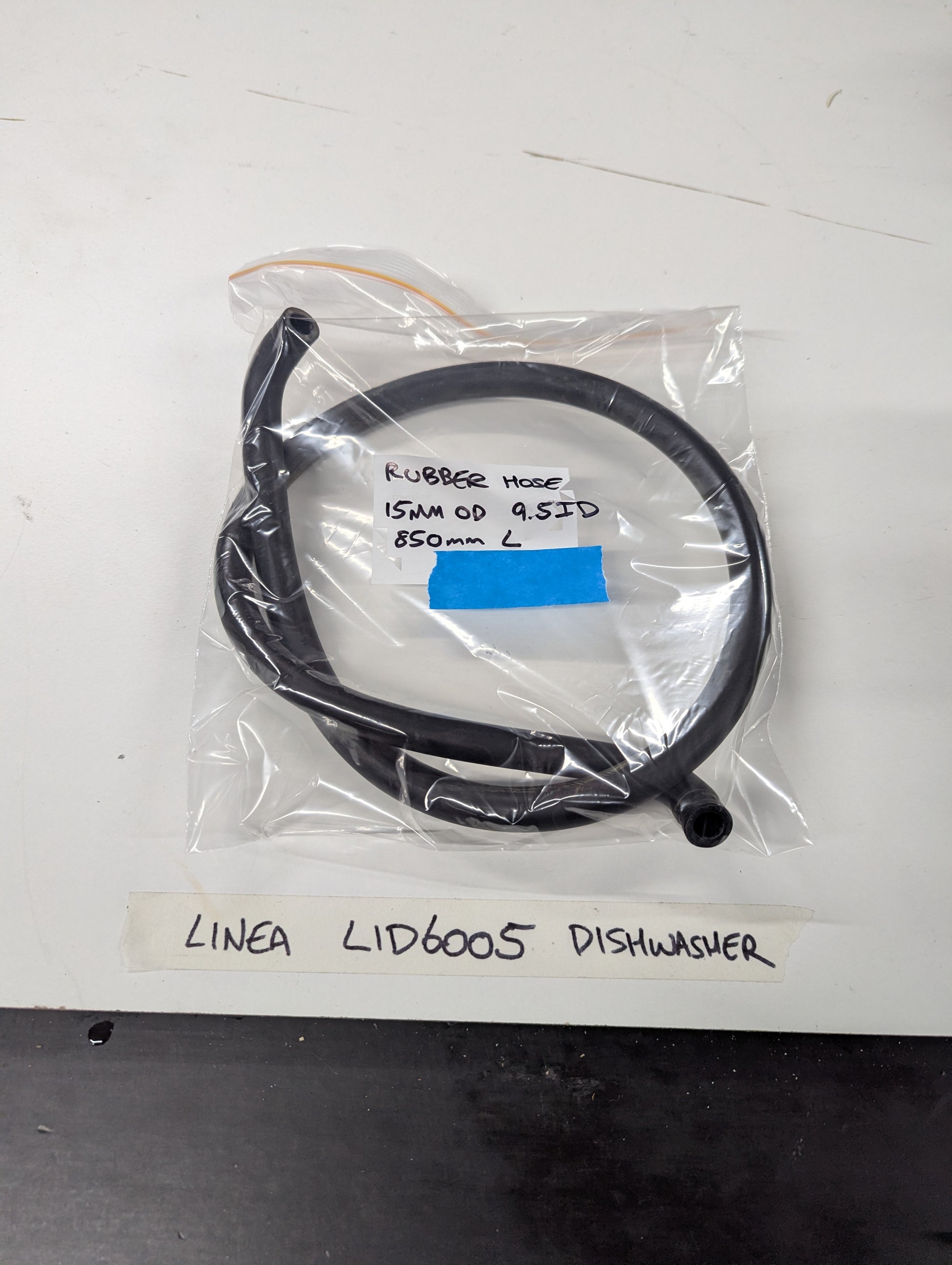 Rubber hose replacement for Linea LID6005 dishwasher in clear packaging