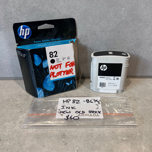 HP 82 black ink cartridge CH565A with original box and handwritten note