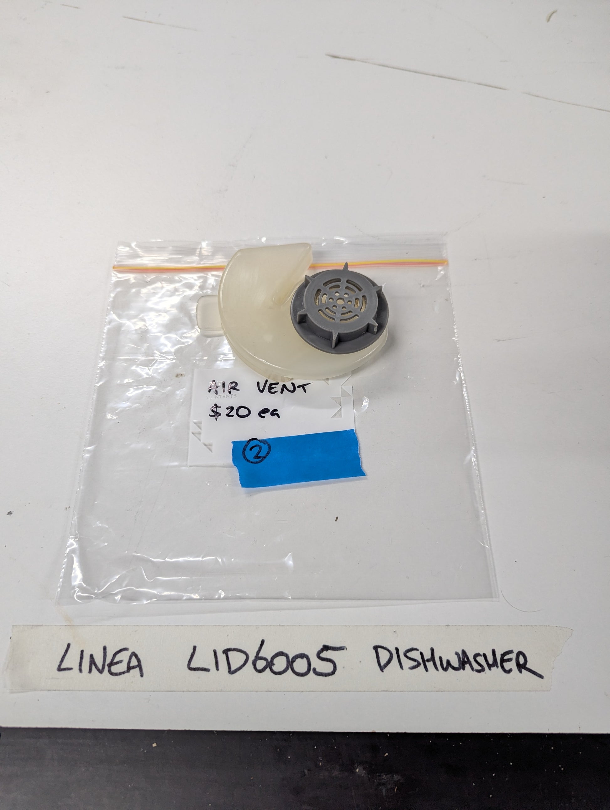 Linea LID6005 dishwasher air vent replacement in clear plastic bag on white background