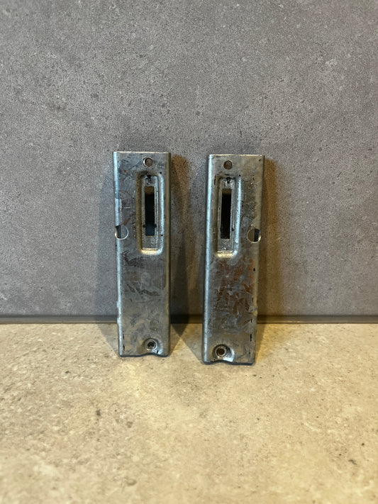 Pair of heavy-duty galvanized steel door strike plates