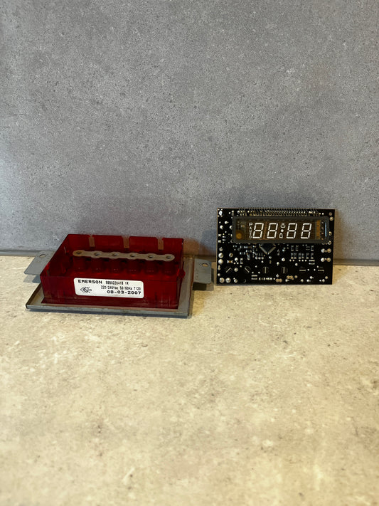 Red plastic and metal digital control board with numeric LED display and mounting bracket