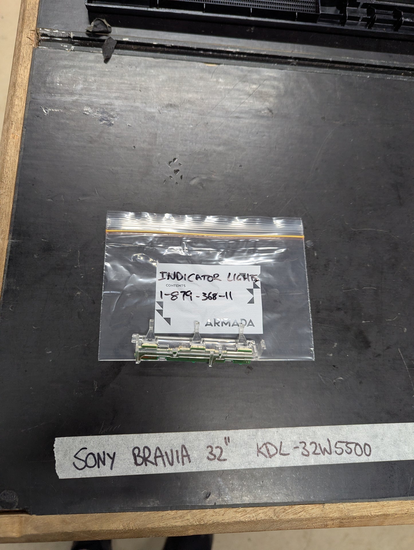 Sony Bravia 32 KDL-32W5500 indicator light assembly in labeled plastic bag