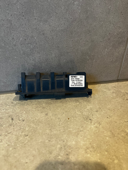 HMD Type A6 electrical component with voltage and temperature labels