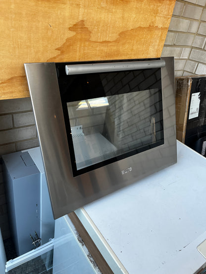Euro oven door with stainless steel frame and black glass window front view