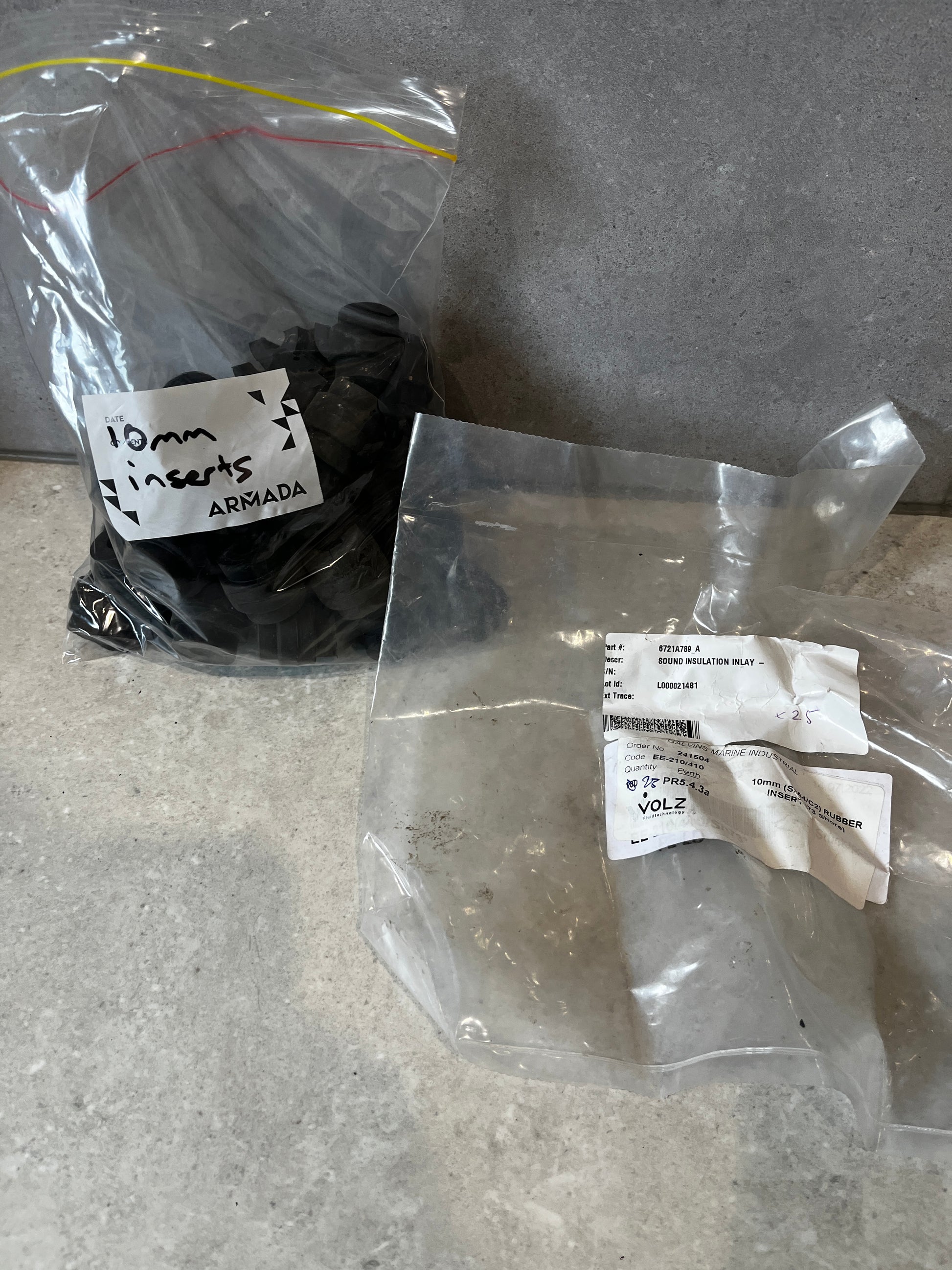 Bag of 10mm rubber insert sound insulation inlays with labeled packaging