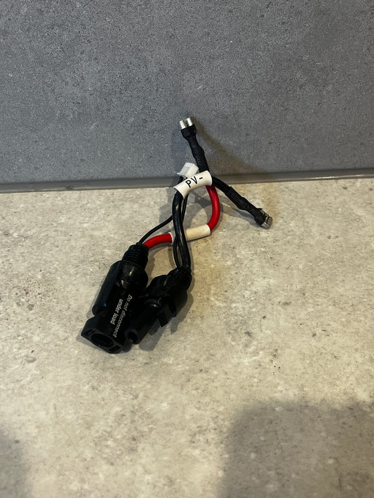 MC4 PV solar panel connector adapter with labeled wires and plug connectors
