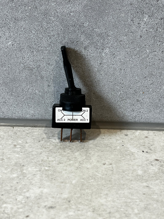 Heavy-duty toggle rotary switch with three copper terminals on a textured surface