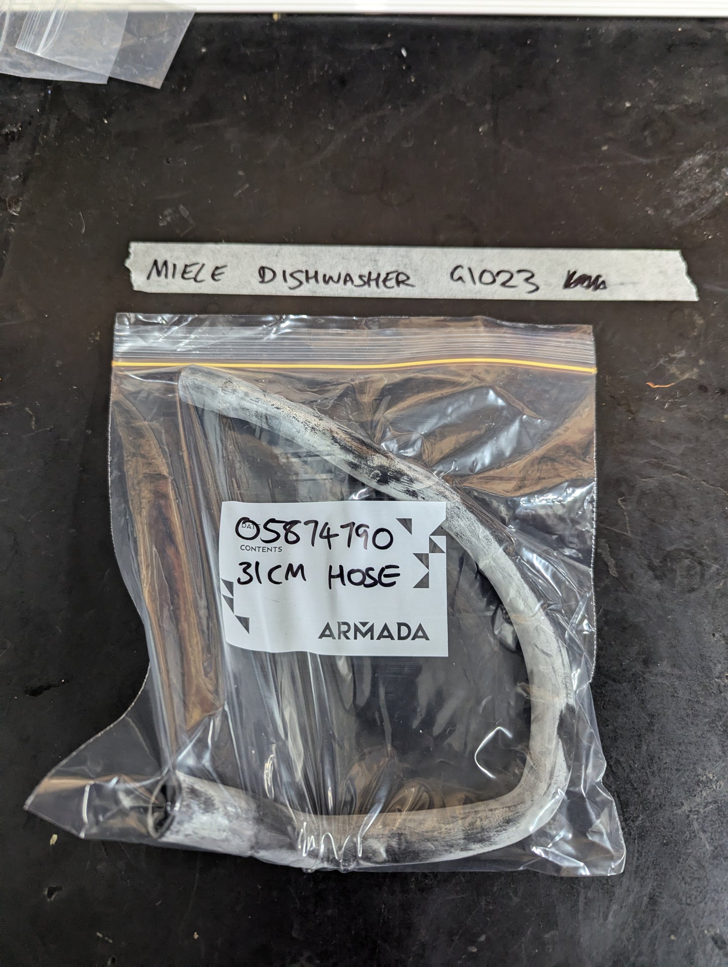 31cm curved hose for Miele dishwasher in sealed labeled bag