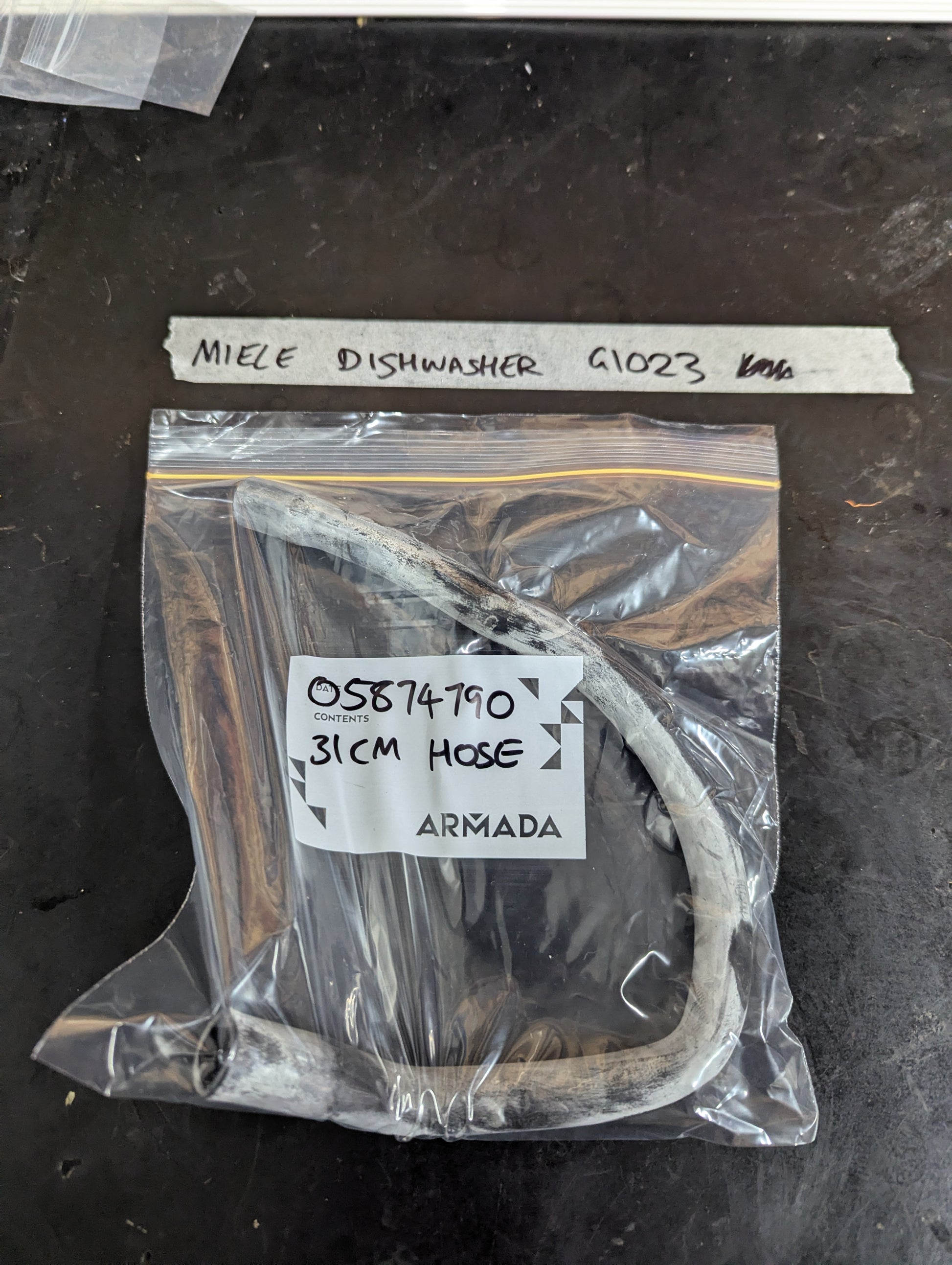 31cm curved hose for Miele dishwasher in sealed labeled bag