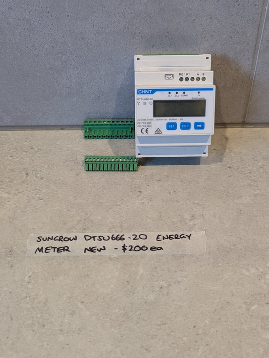 Sungrow DTSU666-20 energy meter with connectors and handwritten price label