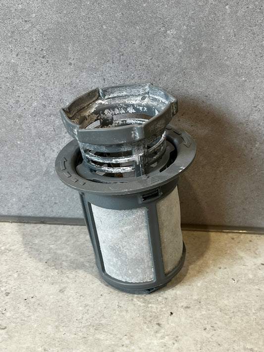 Replacement mesh filter for dishwasher with plastic and metal components