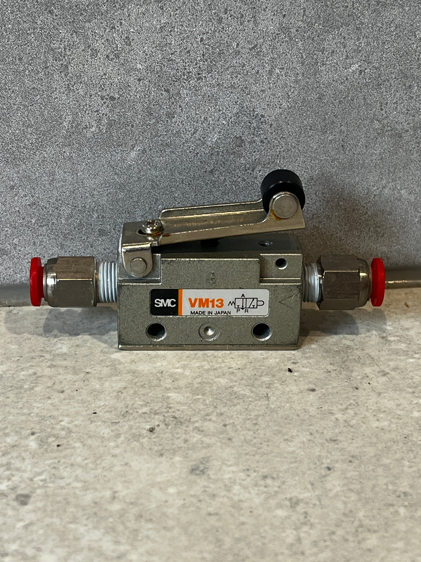 SMC VM13 pneumatic manual lever valve front view