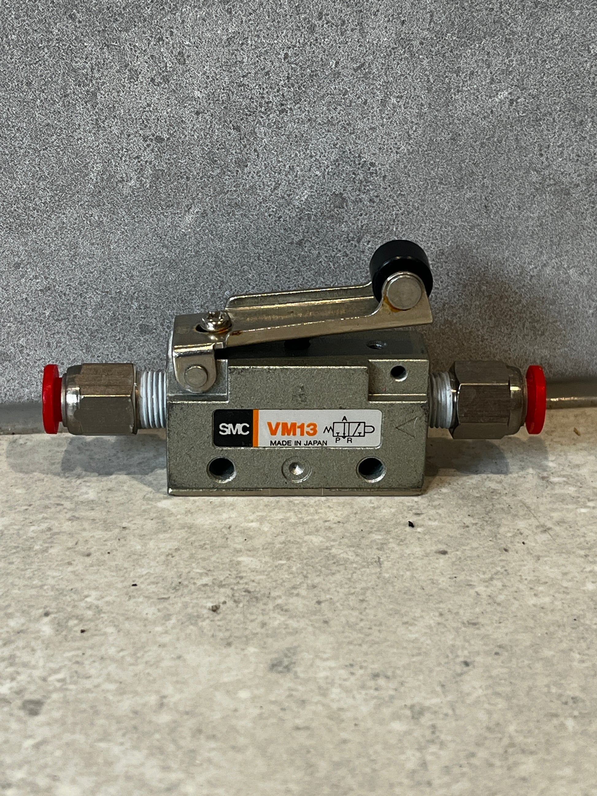 SMC VM13 pneumatic manual lever valve front view