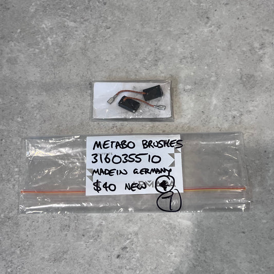 Metabo carbon brushes 316035510 in plastic packaging with handwritten label