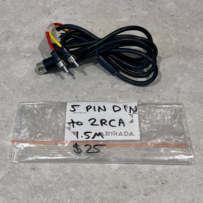 5 Pin DIN to 2 RCA audio cable with labeled packaging