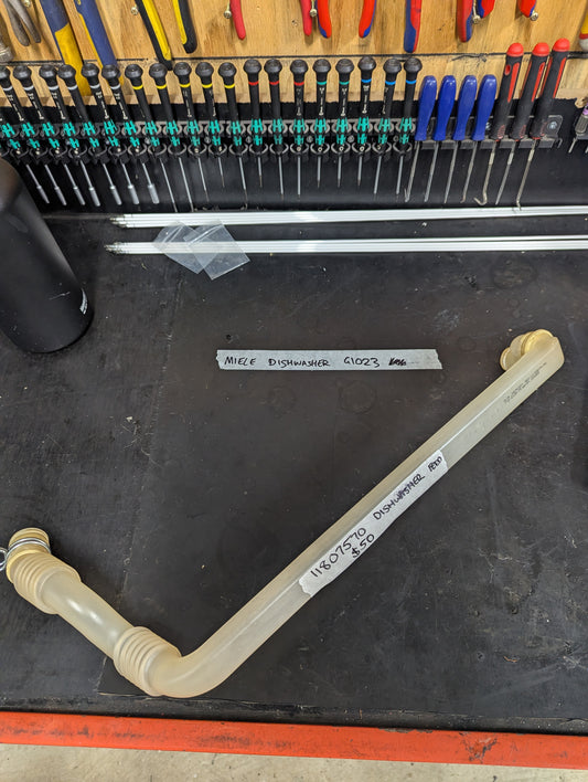 Replacement Miele dishwasher feed hose for G1023 model on workbench